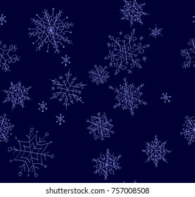 Seamless pattern with indivisual snowflakes made by hand