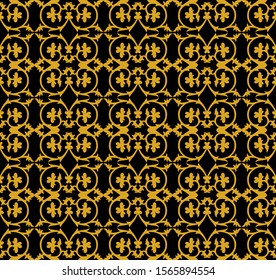 Seamless pattern in the Indonesian batik style combines a black and brown background