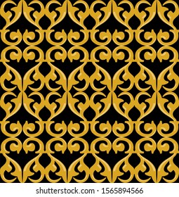 Seamless pattern in the Indonesian batik style combines a black and brown background