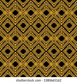 Seamless pattern in the Indonesian batik style combines a black and brown background