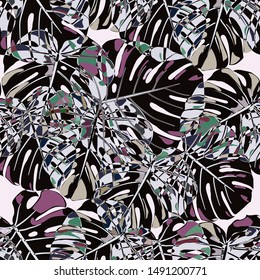 Seamless Pattern with Indonesian Jungle. Modern Colorful Texture with Tropical Leaves for Paper, Wallpaper, Textile. Vector Tropical Pattern.