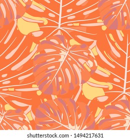 Seamless Pattern with Indonesian Jungle. Modern Colorful Texture with Tropical Leaves for Paper, Wallpaper, Textile. Vector Tropical Pattern.