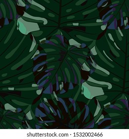 Seamless Pattern with Indonesian Jungle. Modern Colorful Texture with Tropical Leaves for Paper, Swimwear, Textile. Vector Tropical Pattern.