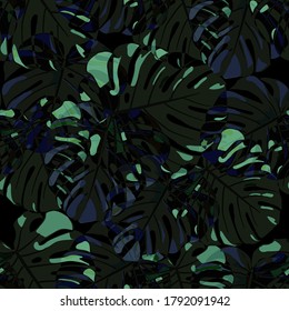 Patrón sin foco con la jungla indonesia. Textura colorida moderna con hojas tropicales para tela, tapicería, lino. Patrón tropical vectorial.