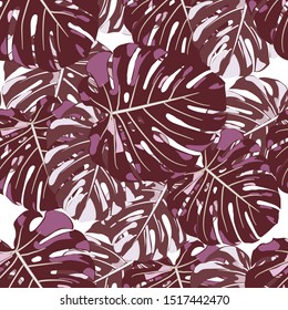 Seamless Pattern with Indonesian Jungle. Trendy Colorful Texture with Tropical Leaves for Paper, Wallpaper, Textile. Vector Tropical Pattern.