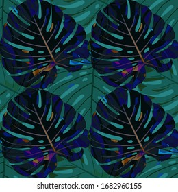 Seamless Pattern with Indonesian Jungle. Vintage Colorful Texture with Tropical Leaves for Print, Swimwear, Underwear. Vector Tropical Pattern.