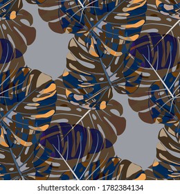 Seamless Pattern with Indonesian Jungle. Vintage Colorful Texture with Tropical Leaves for Dress, Swimwear, Cloth. Vector Tropical Pattern.