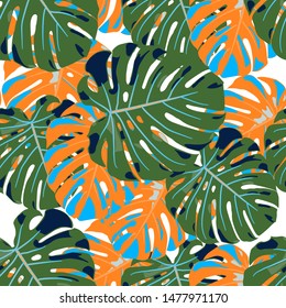 Seamless Pattern with Indonesian Rainforest. Modern Colorful Texture with Tropical Leaves for Paper, Swimwear, Textile. Vector Tropical Pattern.