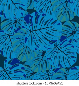 Seamless Pattern with Indonesian Rainforest. Modern Colorful Texture with Tropical Leaves for Wallpaper, Swimwear, Underwear. Vector Tropical Pattern.