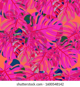 Seamless Pattern with Indonesian Rainforest. Modern Colorful Texture with Tropical Leaves for Fabric, Wallpaper, Textile. Vector Tropical Pattern.