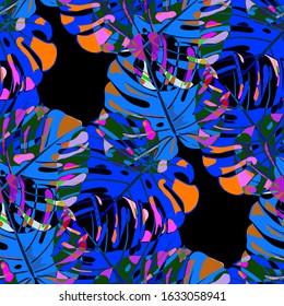 Seamless Pattern with Indonesian Rainforest. Modern Colorful Texture with Tropical Leaves for Dress, Curtain, Cloth. Vector Tropical Pattern.