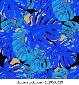 Seamless Pattern with Indonesian Rainforest. Retro Colorful Texture with Tropical Leaves for Paper, Wallpaper, Textile. Vector Tropical Pattern.