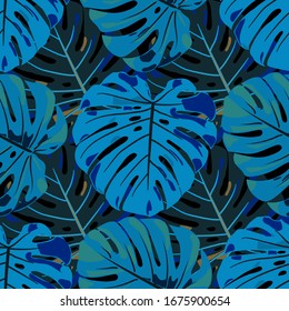 Seamless Pattern with Indonesian Rainforest. Retro Colorful Texture with Tropical Leaves for Fabric, Wallpaper, Linen. Vector Tropical Pattern.