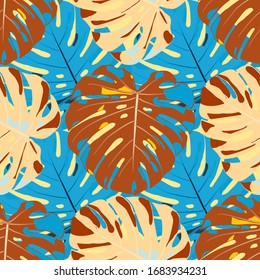 Seamless Pattern with Indonesian Rainforest. Retro Colorful Texture with Tropical Leaves for Fabric, Wallpaper, Textile. Vector Tropical Pattern.