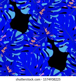 Seamless Pattern with Indonesian Rainforest. Vintage Colorful Texture with Tropical Leaves for Dress, Curtain, Cloth. Vector Tropical Pattern.