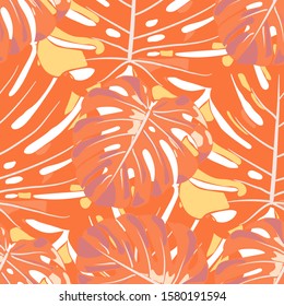 Seamless Pattern with Indonesian Rainforest. Vintage Colorful Texture with Tropical Leaves for Paper, Swimwear, Textile. Vector Tropical Pattern.