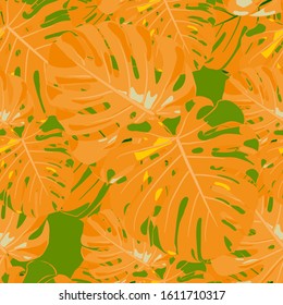 Seamless Pattern with Indonesian Rainforest. Vintage Colorful Texture with Tropical Leaves for Print, Textile, Linen. Vector Tropical Pattern.