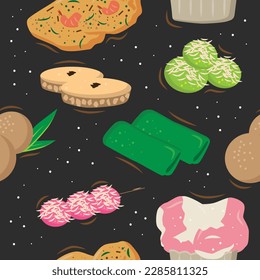 seamless pattern with Indonesian traditional snacks