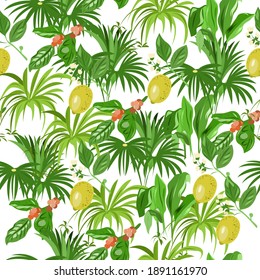 Seamless pattern with indoor plants with beautiful leaves