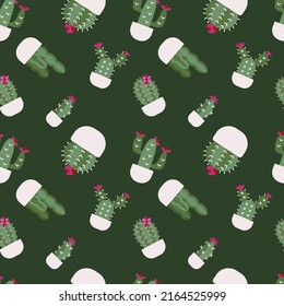 Seamless pattern with Indoor Plants, Cactus icons color, vector and illustration