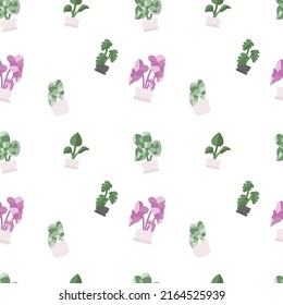 Patrón sin soldadura con plantas interiores, monstera, elefante, iconos de la planta de punta de flecha, vector e ilustración