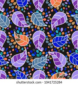 Seamless pattern, infinite abstract texture. Leaves against the background of drops or stains. vector illustration