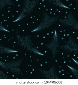 Seamless pattern, infinite abstract texture. Leaves or feathers and stars. vector illustration