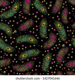 Seamless pattern, infinite texture. beautiful feathers background. Abstract composition. For fabric or paper. Tribal draft