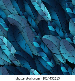 Seamless pattern, infinite texture. Blue feather background. Abstract composition. Eps10 vector illustration. Elements under the mask are intact