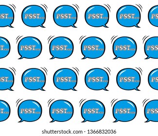 Seamless pattern. Infinitely repetitive texture with blue speech bubbles Psst. Hand drawn vector illustration 