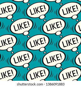 Seamless pattern. Infinitely repetitive texture with speech bubbles Like. Hand drawn vector illustration 