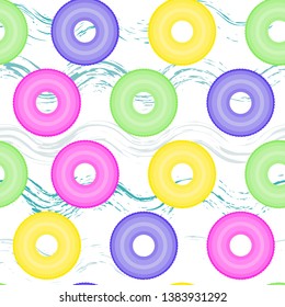 Seamless pattern  inflatable circlell. Pool float. Inflatable colorful swimming circle. Vector template for your summertime design