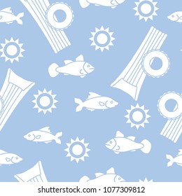 Seamless pattern with inflatable mattress, inflatable circle. Summer leisure.