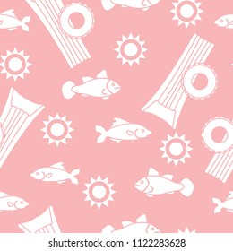 Seamless pattern with inflatable mattress, inflatable circle. Summer leisure.
