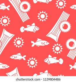 Seamless pattern with inflatable mattress, inflatable circle. Summer leisure.