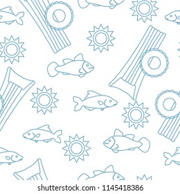 Seamless pattern with inflatable mattress, inflatable circle. Summer leisure.