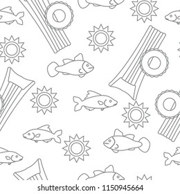 Seamless pattern with inflatable mattress, inflatable circle. Summer leisure.