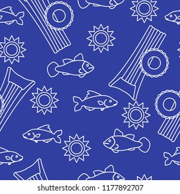 Seamless pattern with inflatable mattress, inflatable circle. Summer leisure.