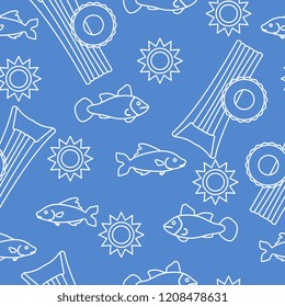 Seamless pattern with inflatable mattress, inflatable circle. Summer leisure.