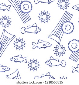 Seamless pattern with inflatable mattress, inflatable circle. Summer leisure.