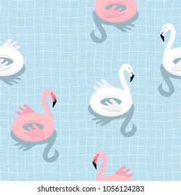 Seamless pattern Inflatable Pink and white Flamingo Float On Swimming Pool.printing wallpaper.vector illustration
