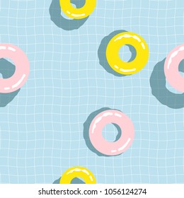 Seamless pattern Inflatable Pink and yellow life ring Float On Swimming Pool.printing wallpaper.vector illustration