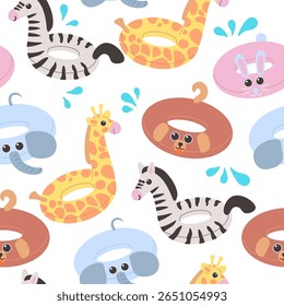 seamless pattern with inflatable rings in shape of animals. Image for background, wallpaper, banner, backdrop, decoration, wrapping, packaging, prints, textile