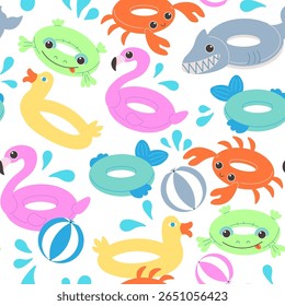 seamless pattern with inflatable rings in shape of animals. Image for background, wallpaper, banner, backdrop, decoration, wrapping, packaging, prints, textile