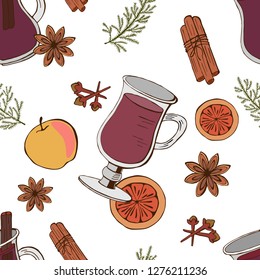 Seamless pattern of ingredients for mulled wine