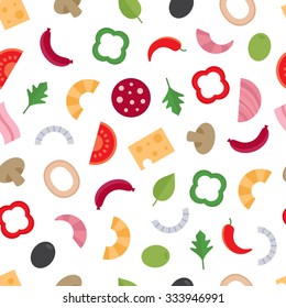 Seamless pattern with the ingredients for pizza. Food background. Vector illustration, flat style.