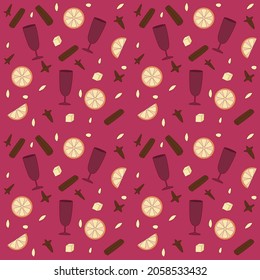 seamless pattern ingredients for winter hot drink. Mulled wine.New Year