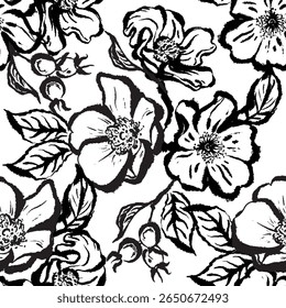 Pincel de tinta padrão sem costura de Rose. Arte para tecido, papel de parede, papel e assim por diante. O arquivo EPS é vetorial e pode ser editado para forma, layout e cor.