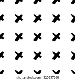 Seamless pattern with ink crosses. Abstract hand drawn background. Stylish modern print. Cute background for website, texture, fabric, invitation, save the date cards. Monochrome scandinavian style.