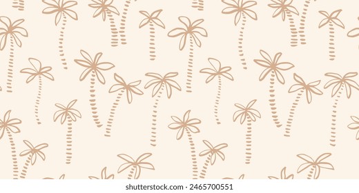 Seamless pattern with ink doodle Palm trees. Trendy tropical background. Hand drawn vector illustration. Boho, beach , jungle wallpaper. 